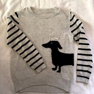 Grey sweater with dog and jeweled crown